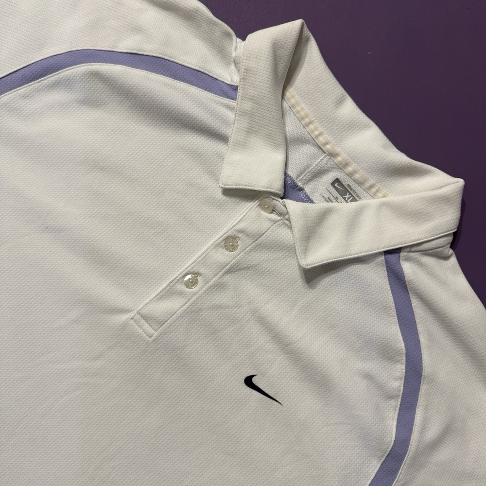 Vintage Nike Court Fit Dry Polo Shirt White Tennis Geometric Short Sleeve Men XL